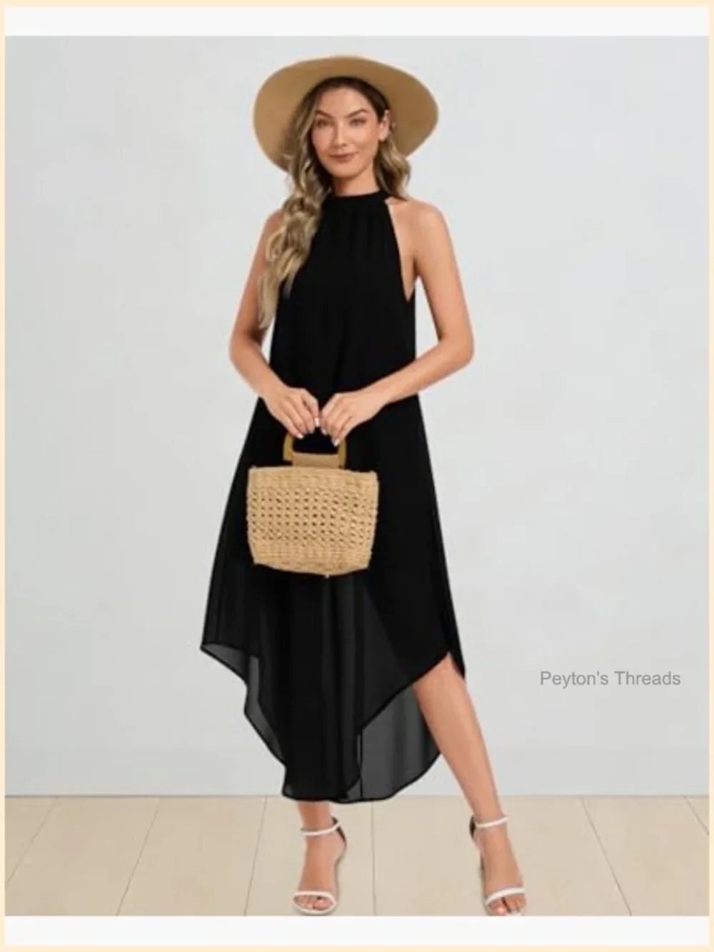 Flowy Chiffon Halter Maxi Dress with Asymmetrical Hem Sleeveless